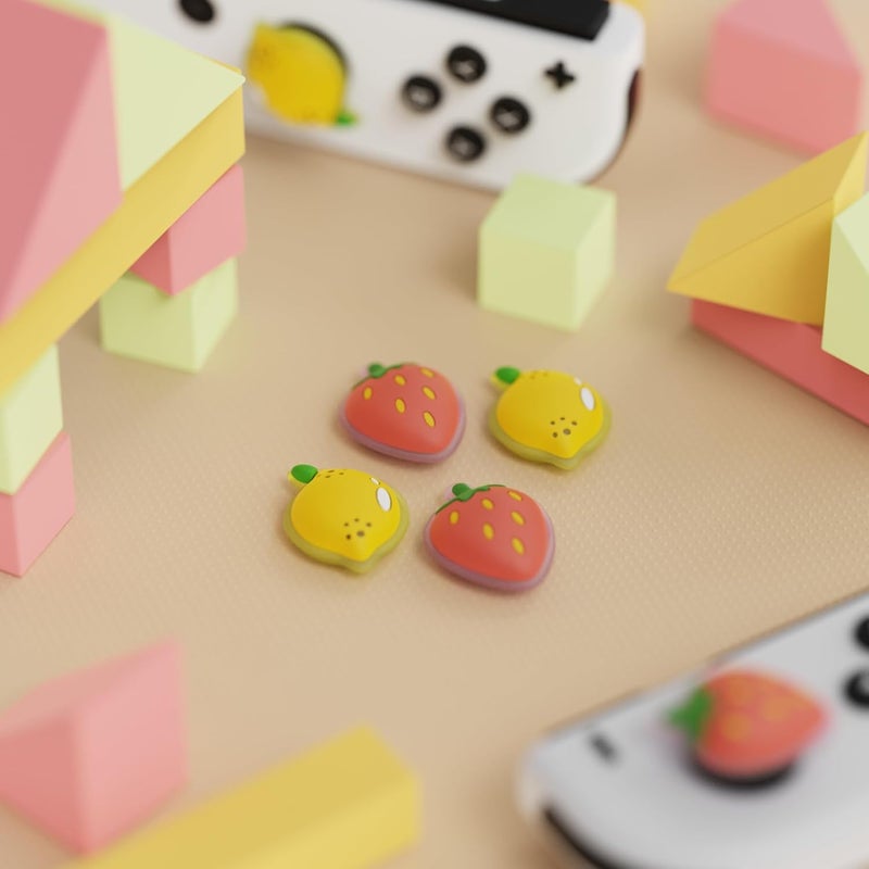playvital Joystick Caps for Nintendo Switch, Thumbstick Grips for Switch Lite, Analog Cover for OLED Joycon Thumb Grip Caps - Lemon & Strawberry - Image 4